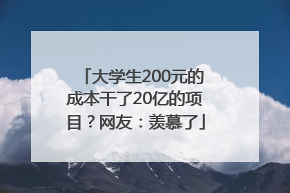 大学生200元的成本干了20亿的项目？网友：羡慕了