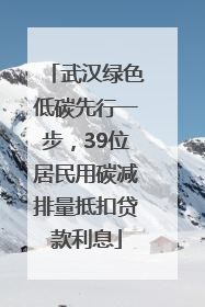武汉绿色低碳先行一步，39位居民用碳减排量抵扣贷款利息