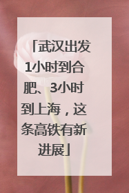 武汉出发1小时到合肥、3小时到上海，这条高铁有新进展